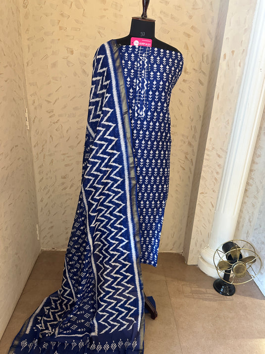 Abstract printed Maheshwari cotton suit set