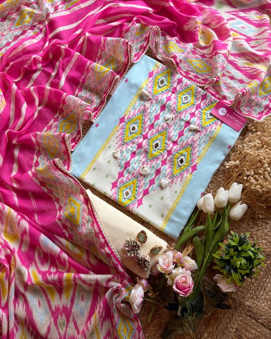 Patola print shiny Mul cotton suit set