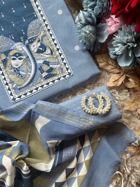 Handloom cotton doll print suit set