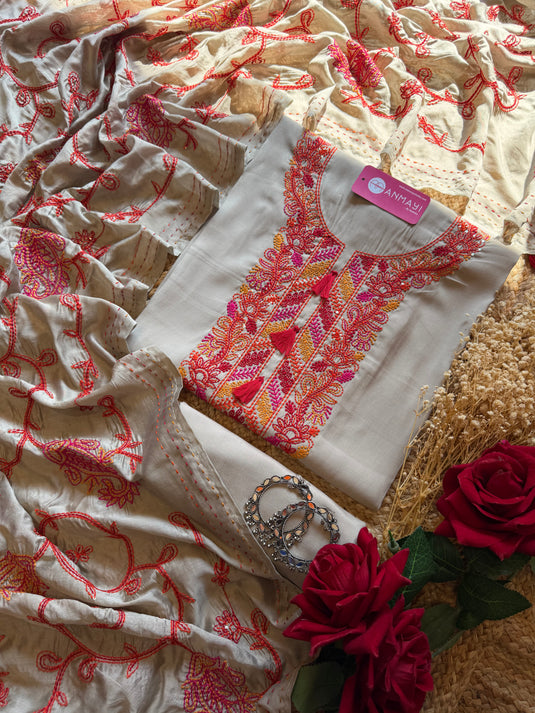 Modal boho tassel beige red neck suit set