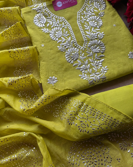 Pita work festive look Mul chanderi suit set