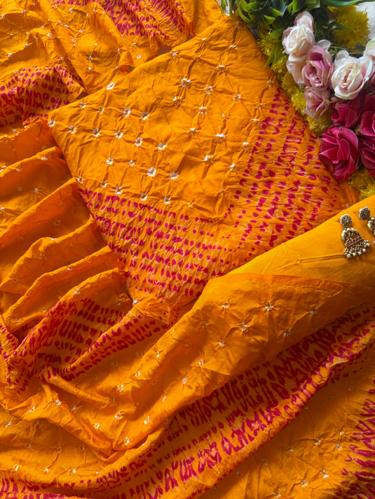 Art Silk bandhej Shibori style suit set