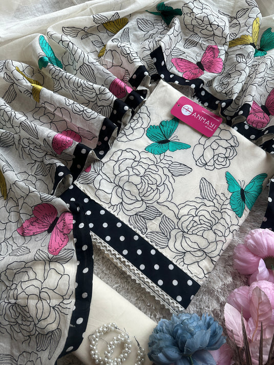 Embroidered butterflies cotton suit set