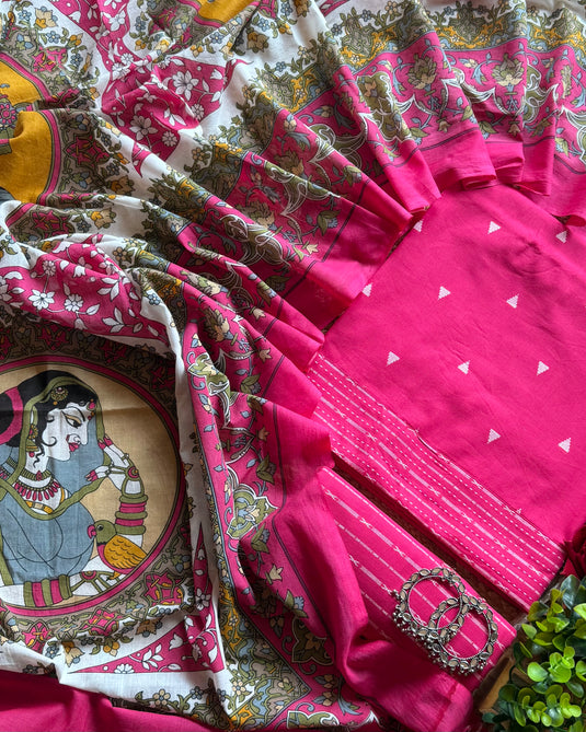 Digital dupatta pure handloom weave cotton suit set