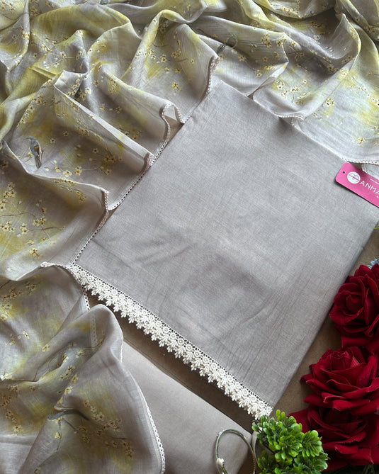 All over pure mul suit set with printed dupatta