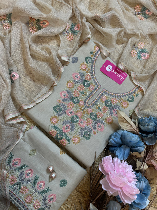 Kashmiri embroidered handloom cotton suit