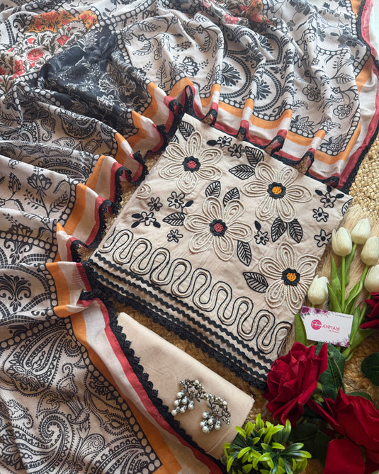 Mul Chanderi wool work suits set