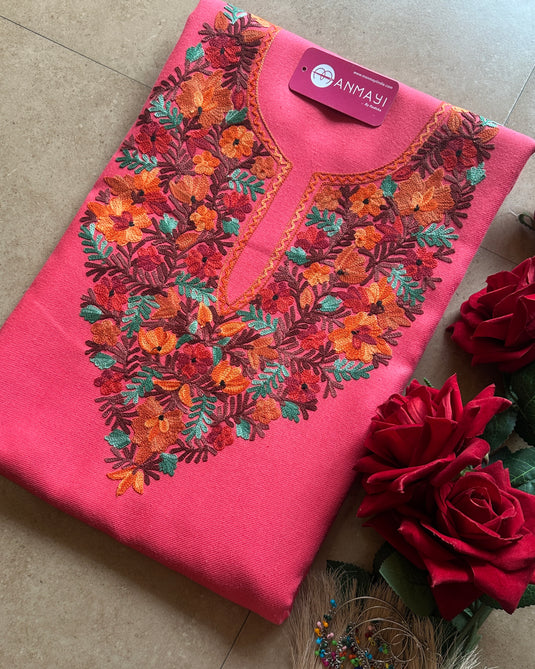 Unstitched coloured aari work coord set