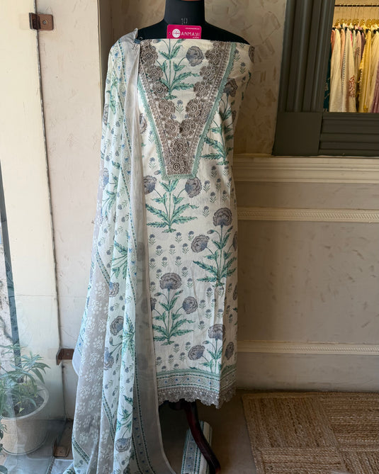 Gulnaar Soft Cambric cotton Pakistani suit set with laces