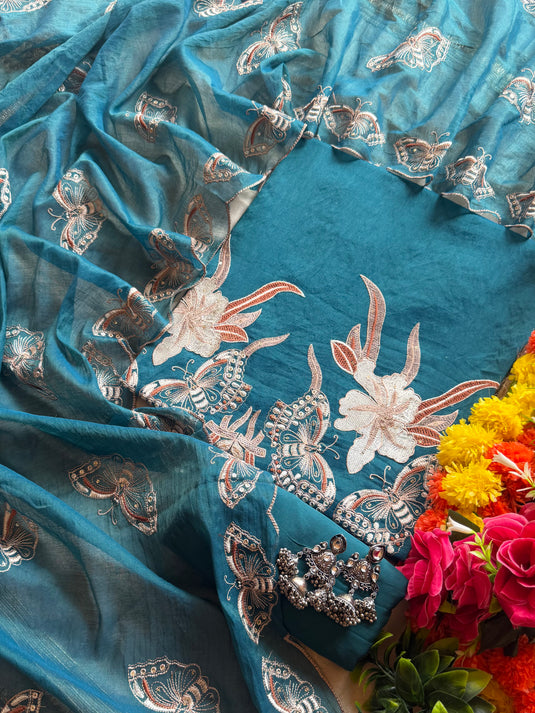 Butterfly festive Mul Chanderi suit set