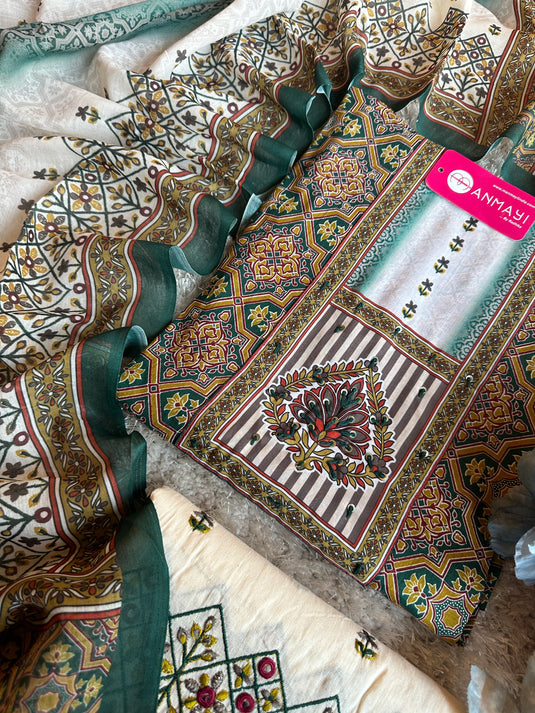 Arabic print cambric cotton suit set with embroidered bottom