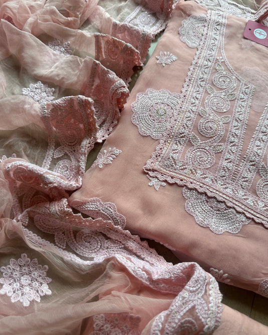 Pure georgette chikankari flower work suit set