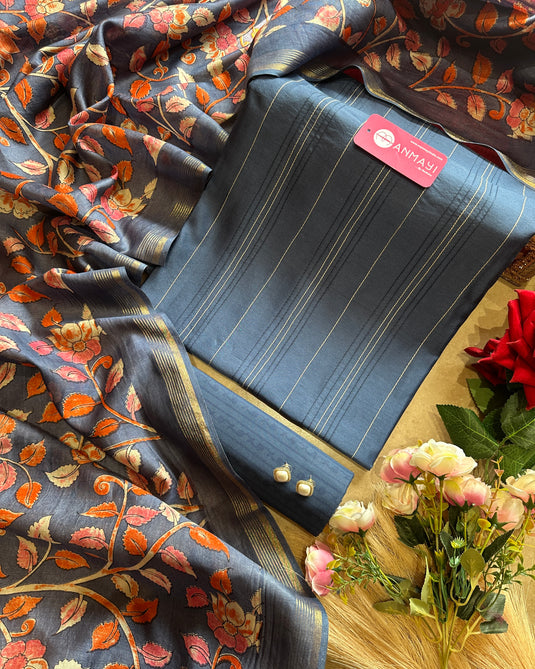 70 gms pure Chanderi weaving suit set with kalamkari dupatta