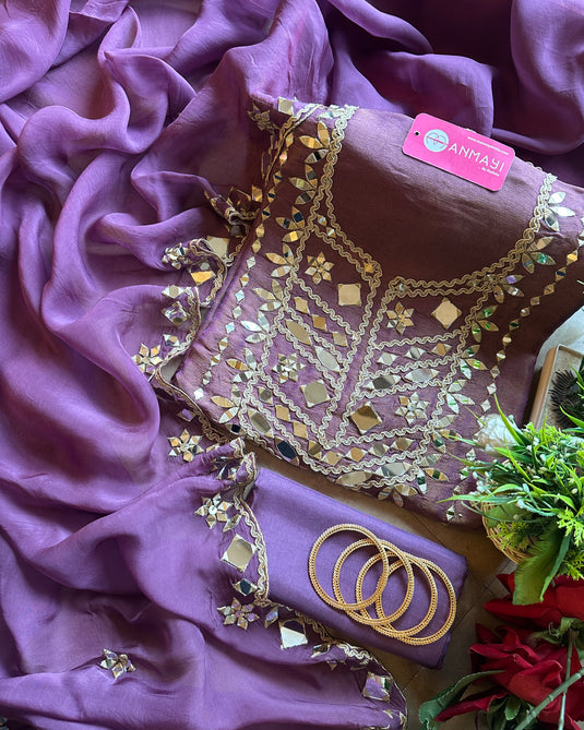 Mirror Dori work Burberry suit set with georgette dupatta