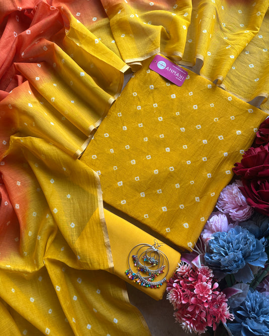 Bandhani pure mul suits with ombré shades dupatta and tassels