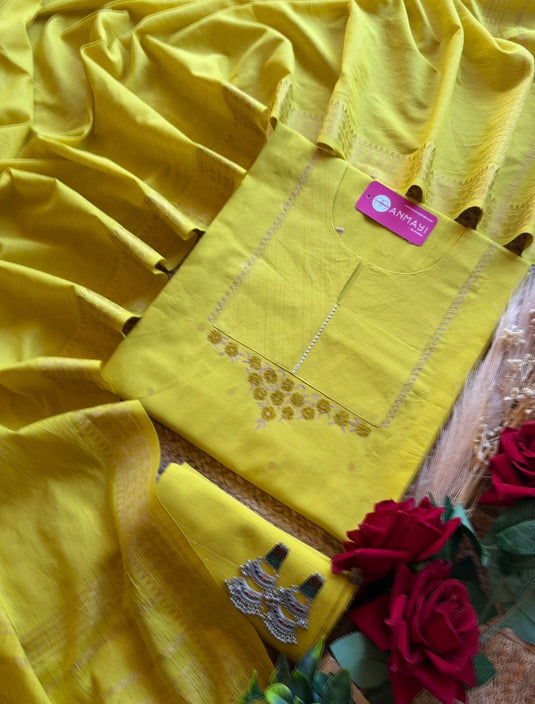 Handloom cotton temple neck suit set