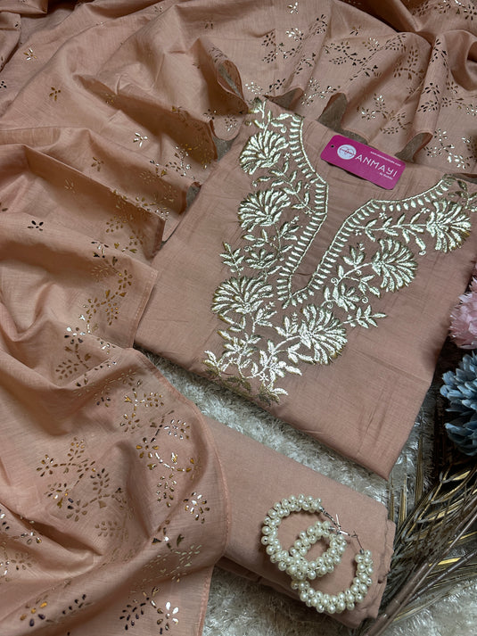 Pita work festive shade suit set with Mukaish dupatta