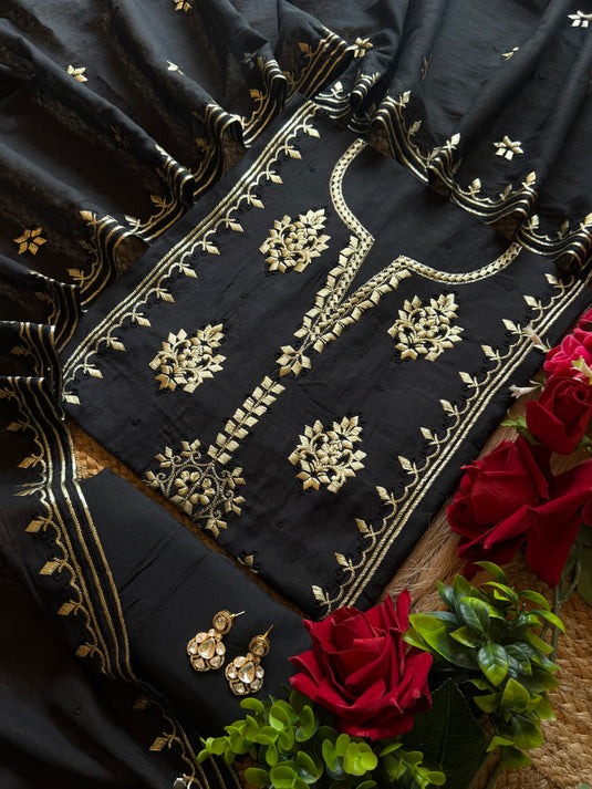 Zari Dori work soft mul chanderi suit set