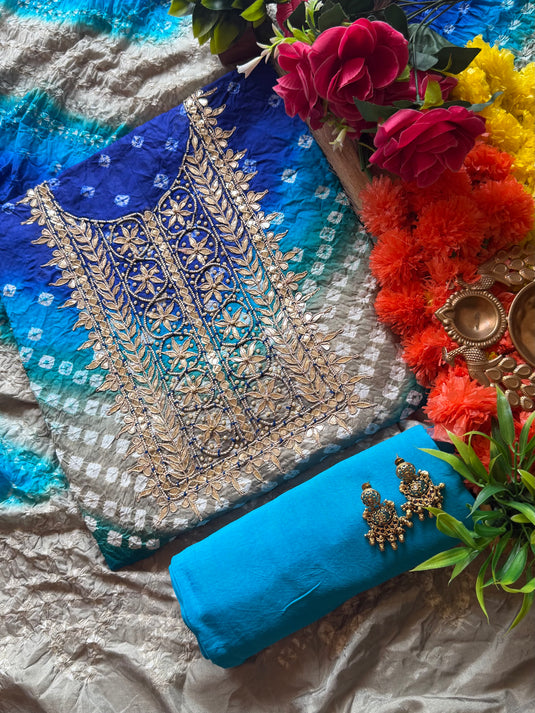 Ghadchola coloured lehria gotta work suit set