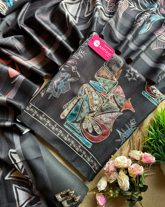 Spun Pashmina abstract print highlighted suit set