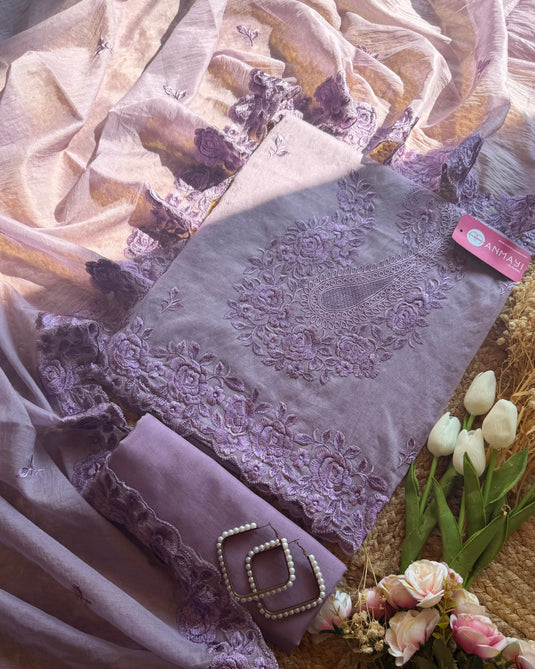 Self Parsi Work ambi work mul chanderi suit set