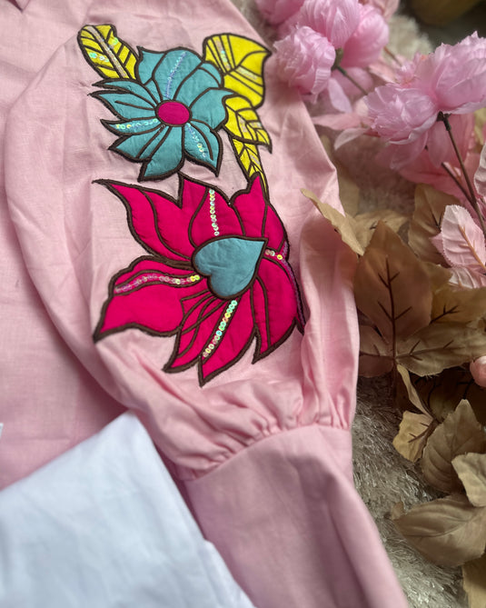 Applique work Barbie doll cotton coord set