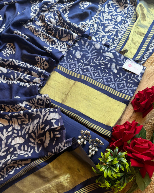 Batik Muslin Zari weave suit set