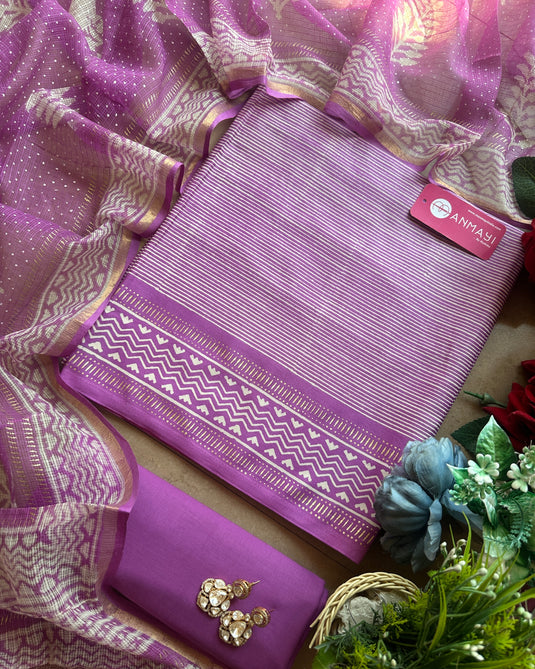 Handblock stripe vegan cotton suit set