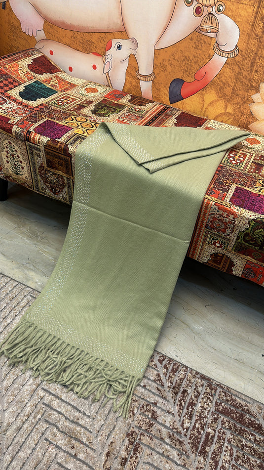 Border stone work soft self wool stole