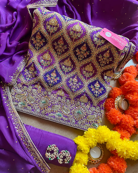 Pure chinnon arabic highlighted suit set