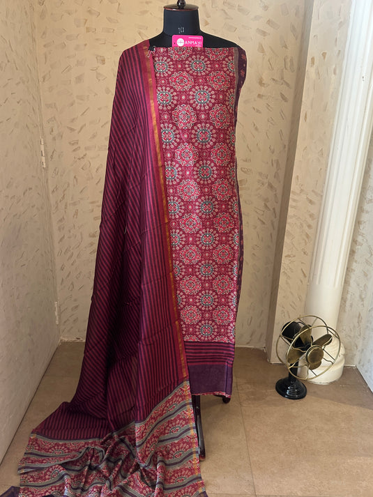 Ajrakh print panel pure Maheshwari suit set