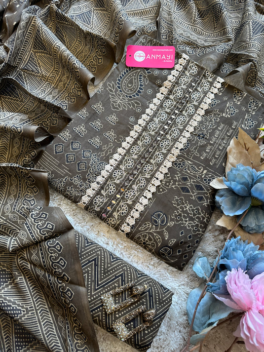 Ajrakh print pure printed cottons with mirror neck