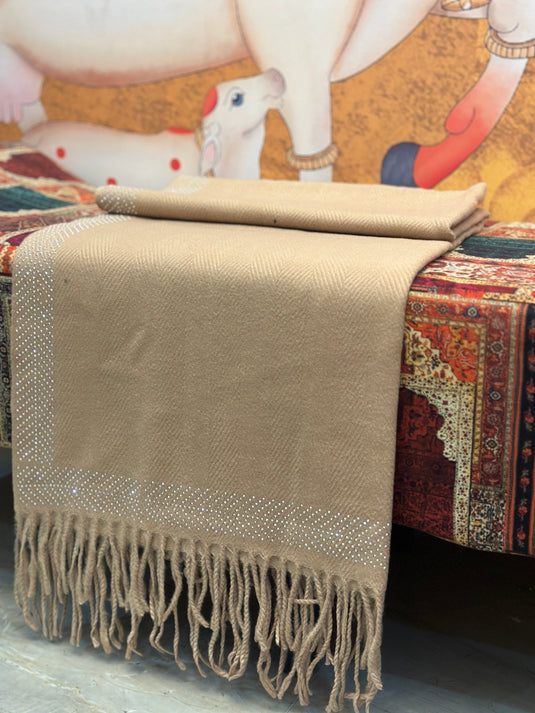 Border stone work soft self wool stole