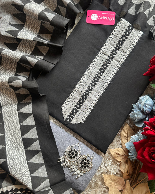 Geometric dupatta combination handloom suit set