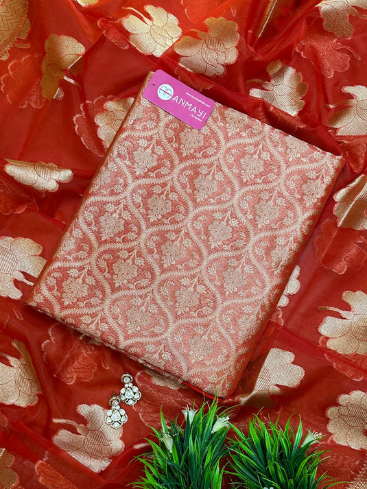 Pure brocade silk suit set with banarasi organza dupatta