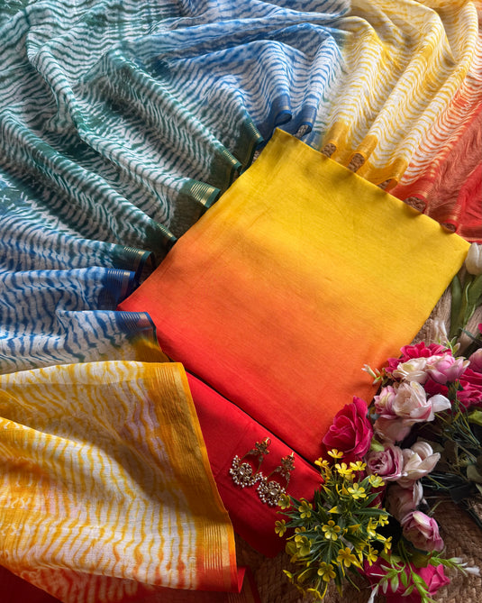 Shibori knots dye dupatta with ombre shaded suit set