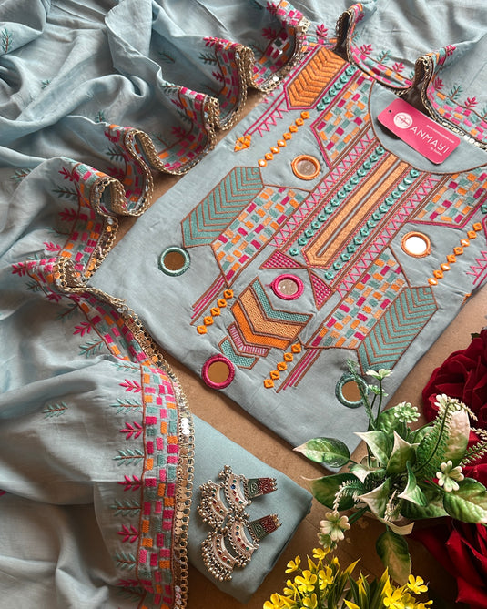 Mirror boho looks muslin suit set