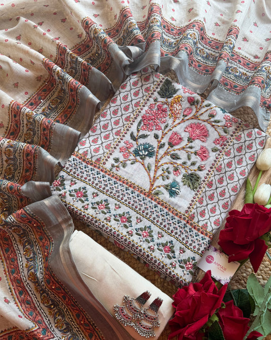 Chanderi panel highlighted knot work panel suit set