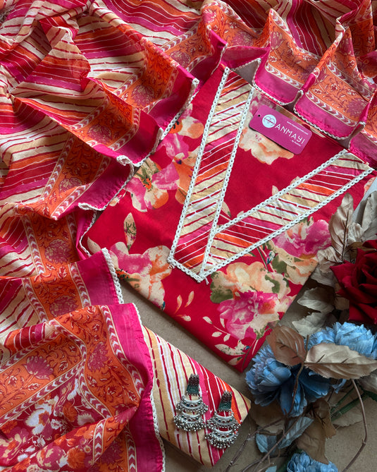 V neck printed floral suit set with print cotton salwar