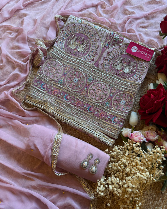 Dori highlight semi crepe suit set with chiffon dupatta