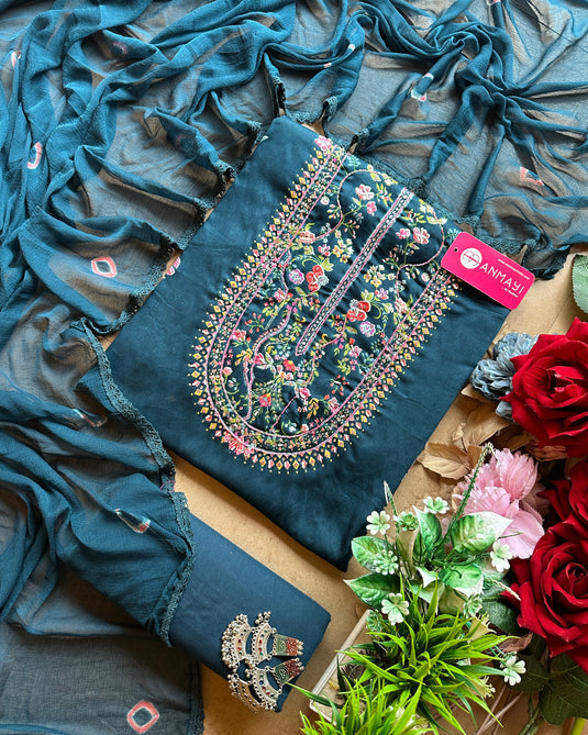 Highlighted neck persian print jaam cotton suit set