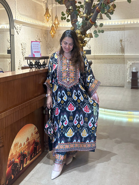 Ikkat print upada silk boho style choga sets