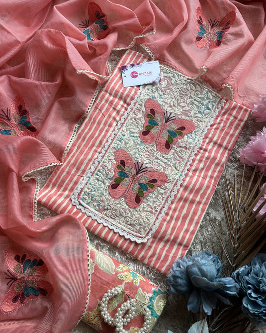 Butterfly motif printed cambric cotton suit set