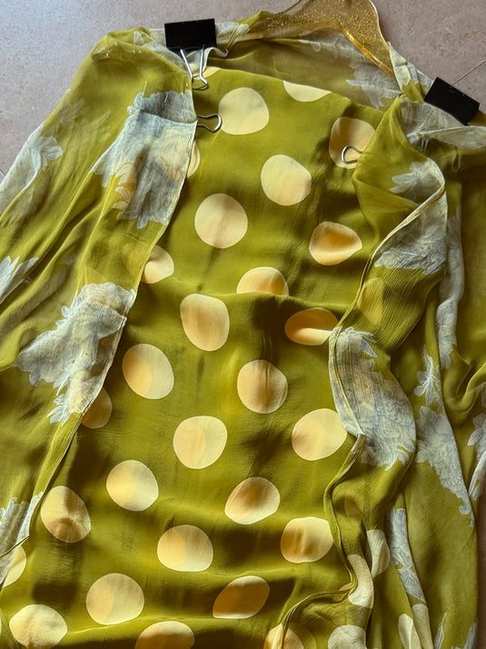 Polka dots crepe suit set with chiffon dupatta