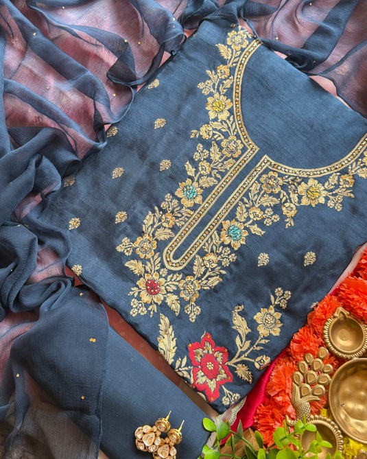 Phool aur patte dolla silk suit set
