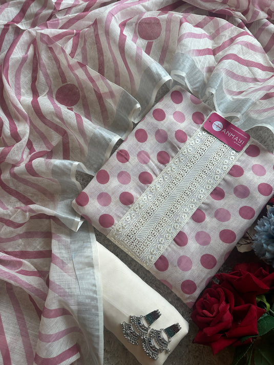 Coloured polka dots linen cotton suit set