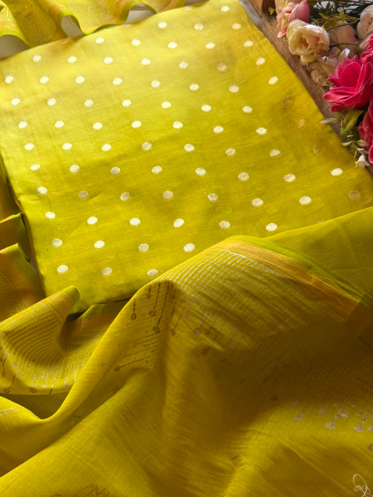Ombré Mul Banarasi suit set with gold block print dupatta