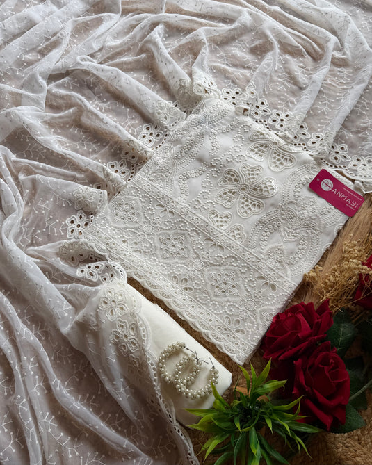 Pakistani semi Georgette suit set with cutwork detail