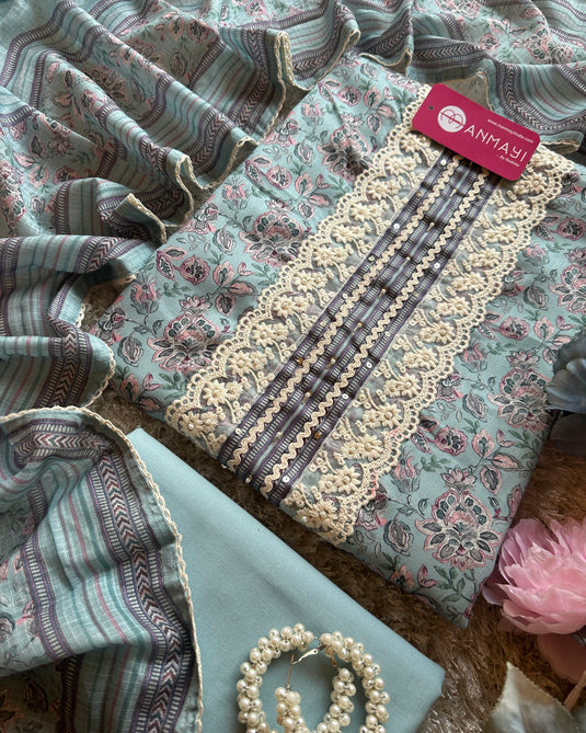 Soft printed rayon cotton suit set with cotton dupatta