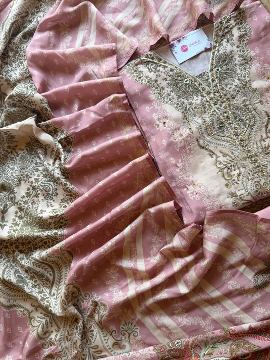 Pakistani Muslin highlighted semi stitched suit set